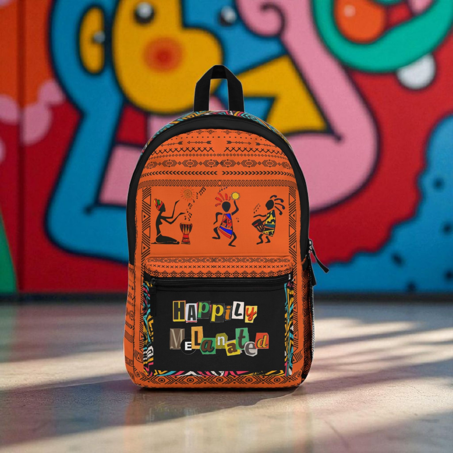 Ethnic Music Backpack, Music Lover Bag, Cartoon Print Rucksack, Ethnic Design