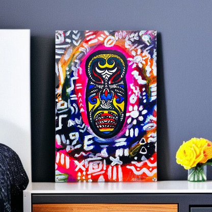 Vibrant Tribal Mask Painting,  Acrylic Print - Authentic Handcrafted Decor
