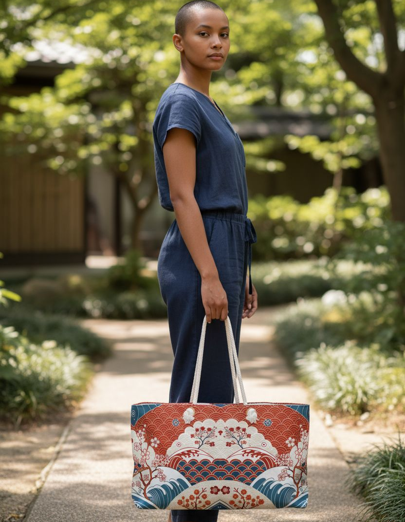 Stylish Weekender Bag with Floral Wave Design | Perfect for Travel Printify