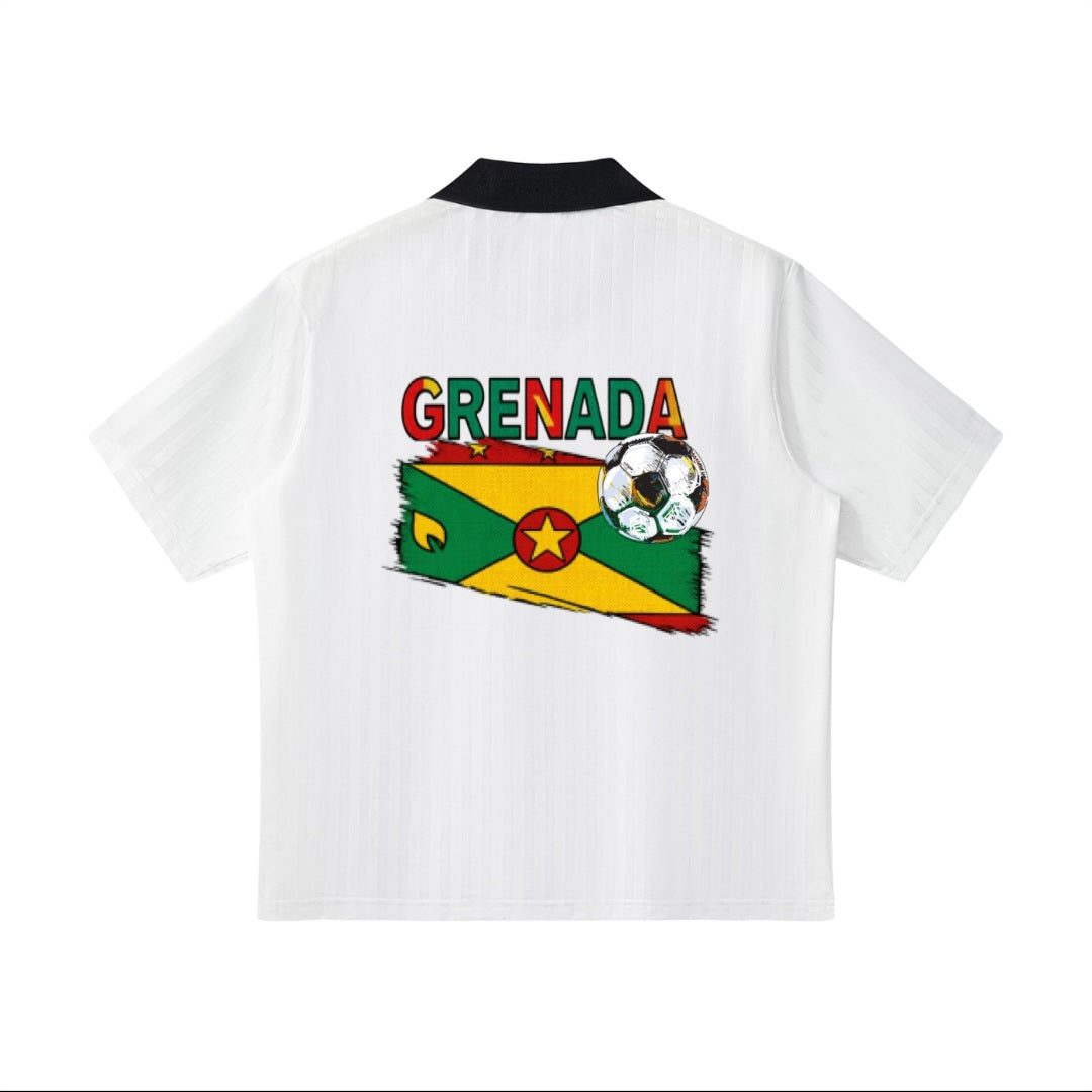 Grenada Flag Themed Graphic Collar Striped Soccer Jersey