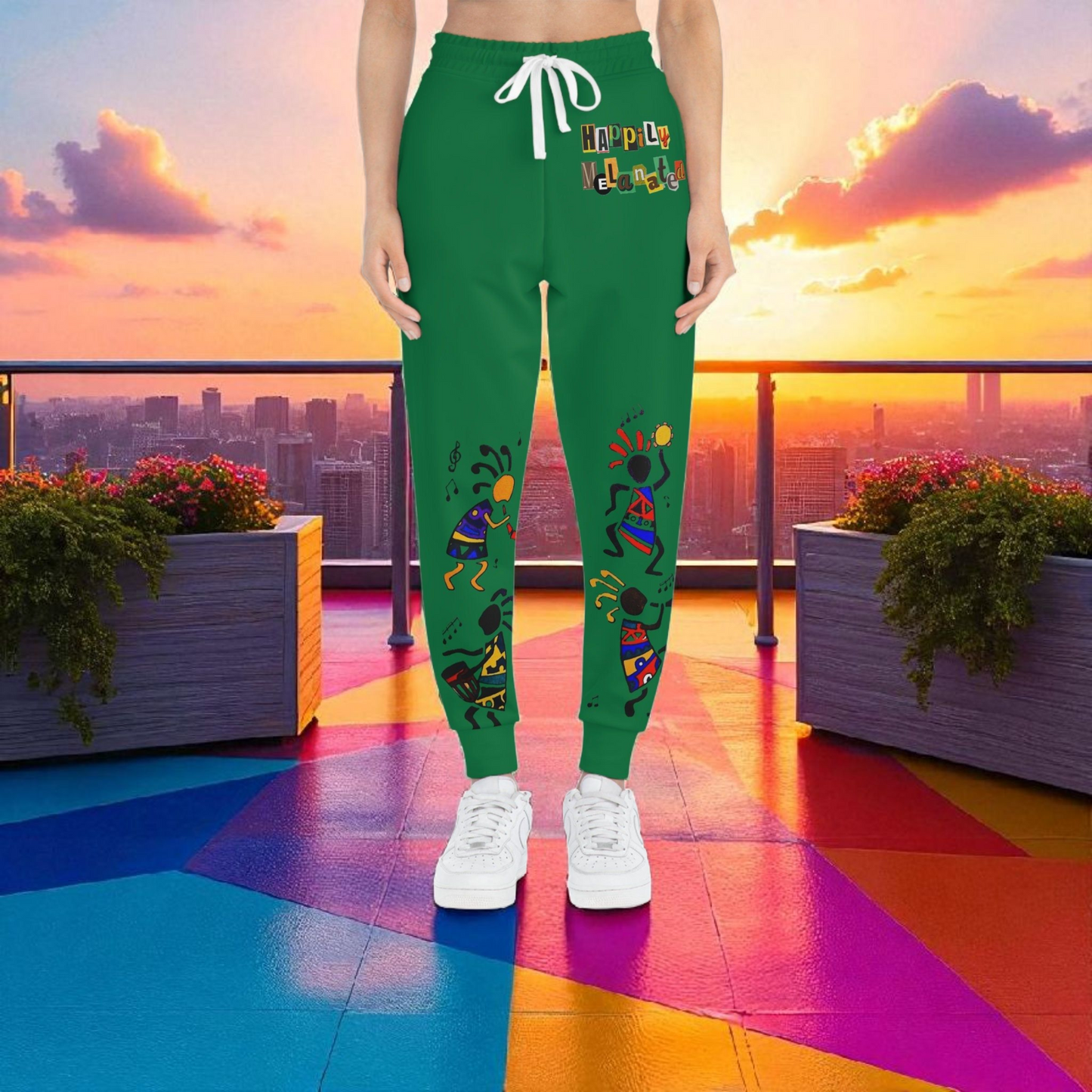 Afro Music Cartoon Art Unisex Athletic Joggers, Handcrafted Jogger Pants, Workout Sweatpants
