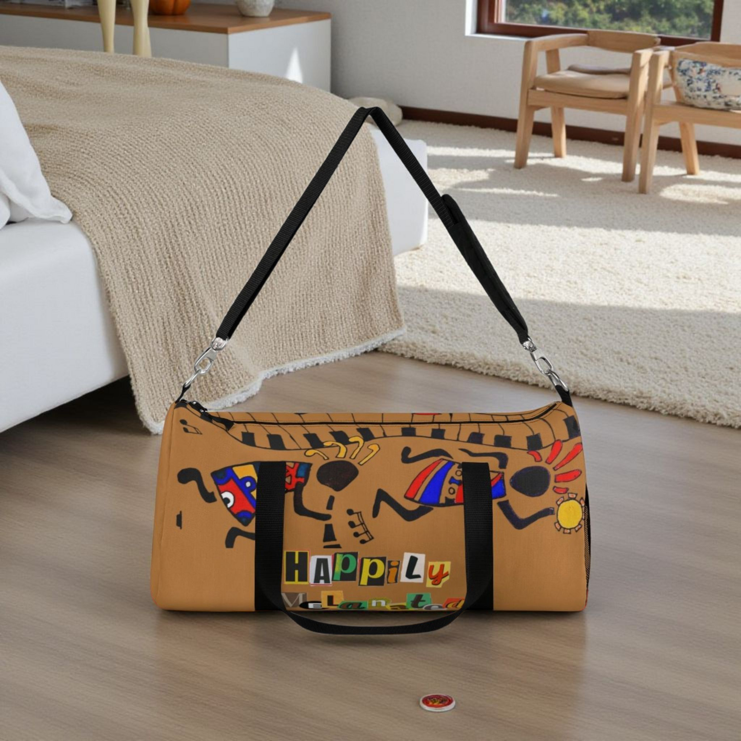 Afro Music Cartoon Piano Art Handcrafted Duffel Bag - Musician Gift, Travel Bag