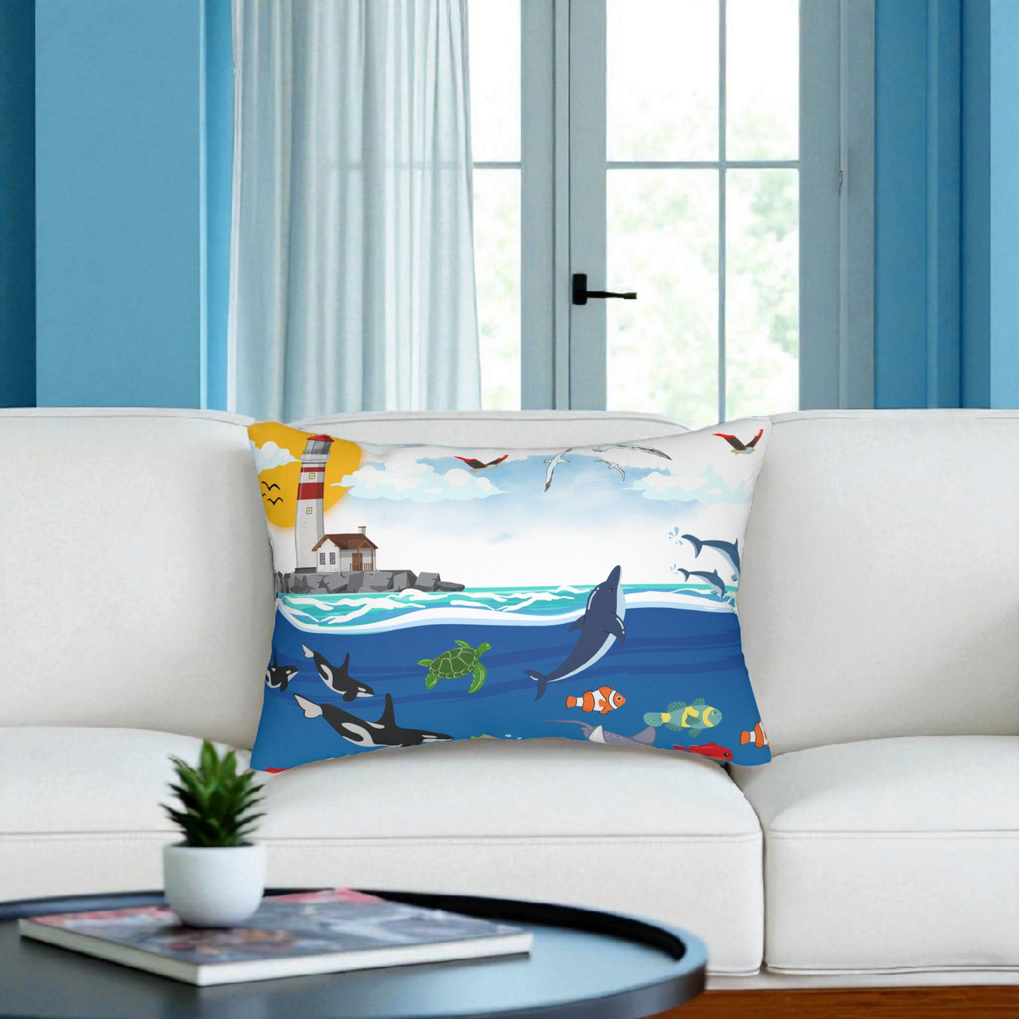 Ocean Adventure Lumbar Pillow - Nautical Marine Decor for Home