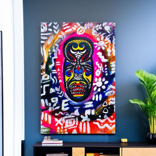 Vibrant Tribal Mask Painting,  Acrylic Print - Authentic Handcrafted Decor