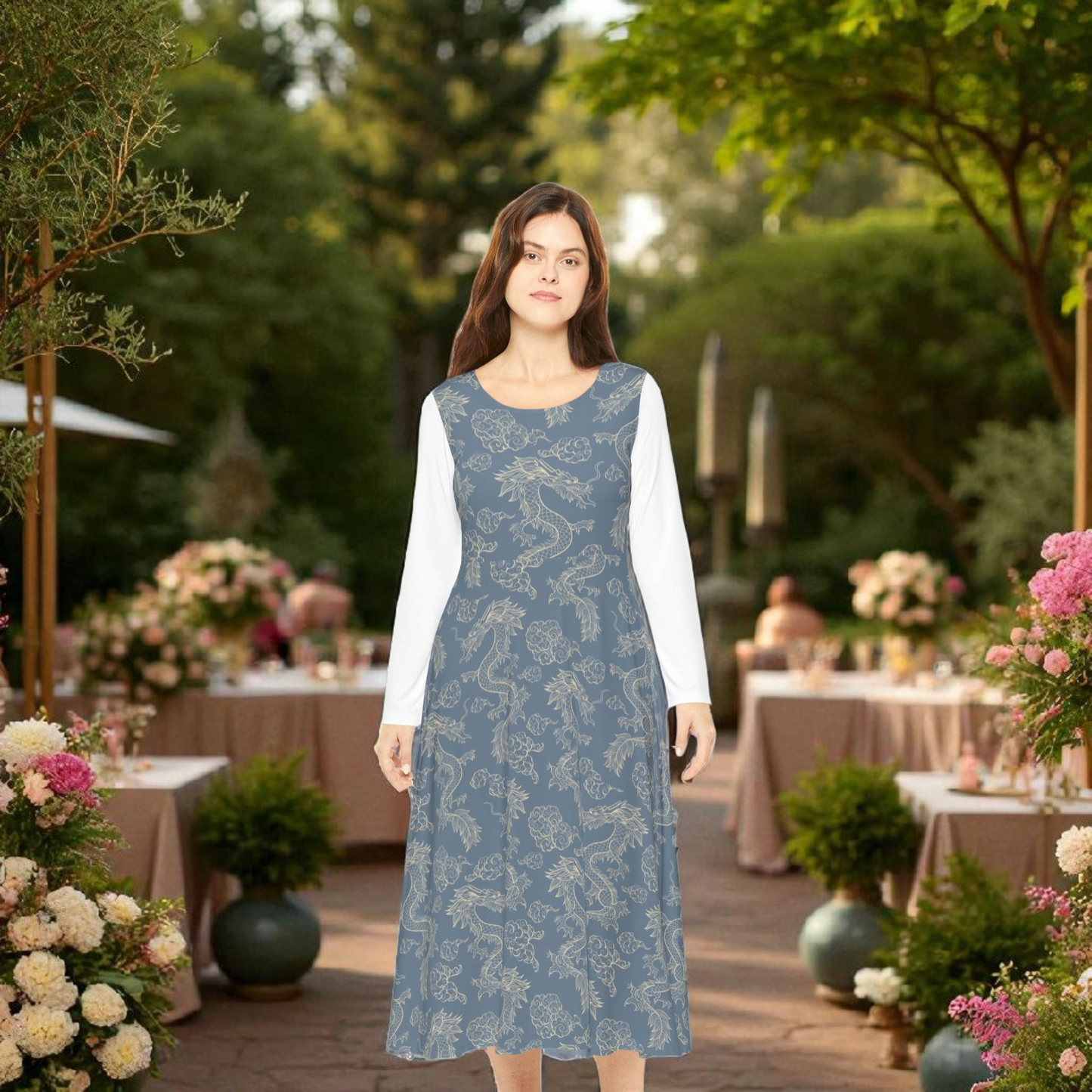 Elegant Women's Long Sleeve Dance Dress, Ballet Dress, Floral Print Dress, Dancewear