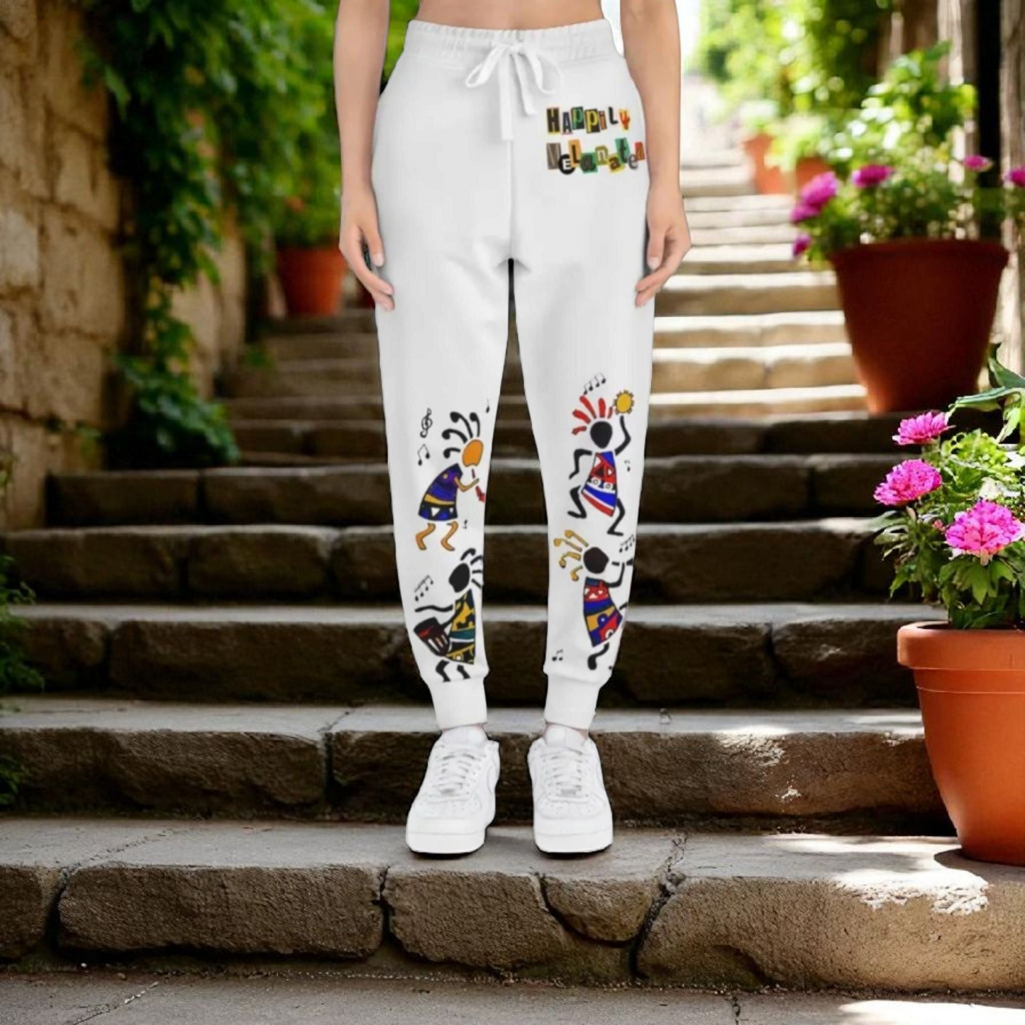 Handcrafted Afro Music Cartoon Art Athletic Joggers, Unisex Sweatpants