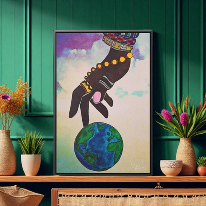 Astronomical Ethnic Wall Art - Stargazer's Dream, Cultural Celestial Scene, Vertical Frame
