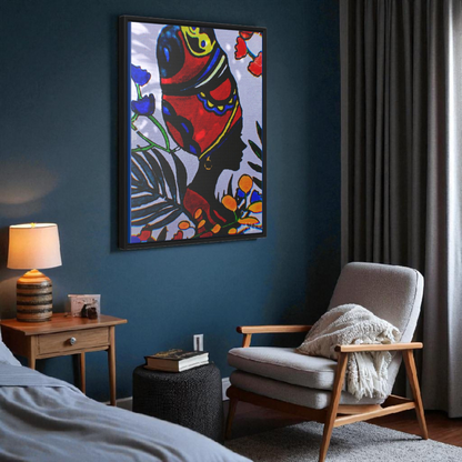Artisan Black Woman Portrait, Handcrafted Wall Art, Empowering Home Decor, Vertical Frame