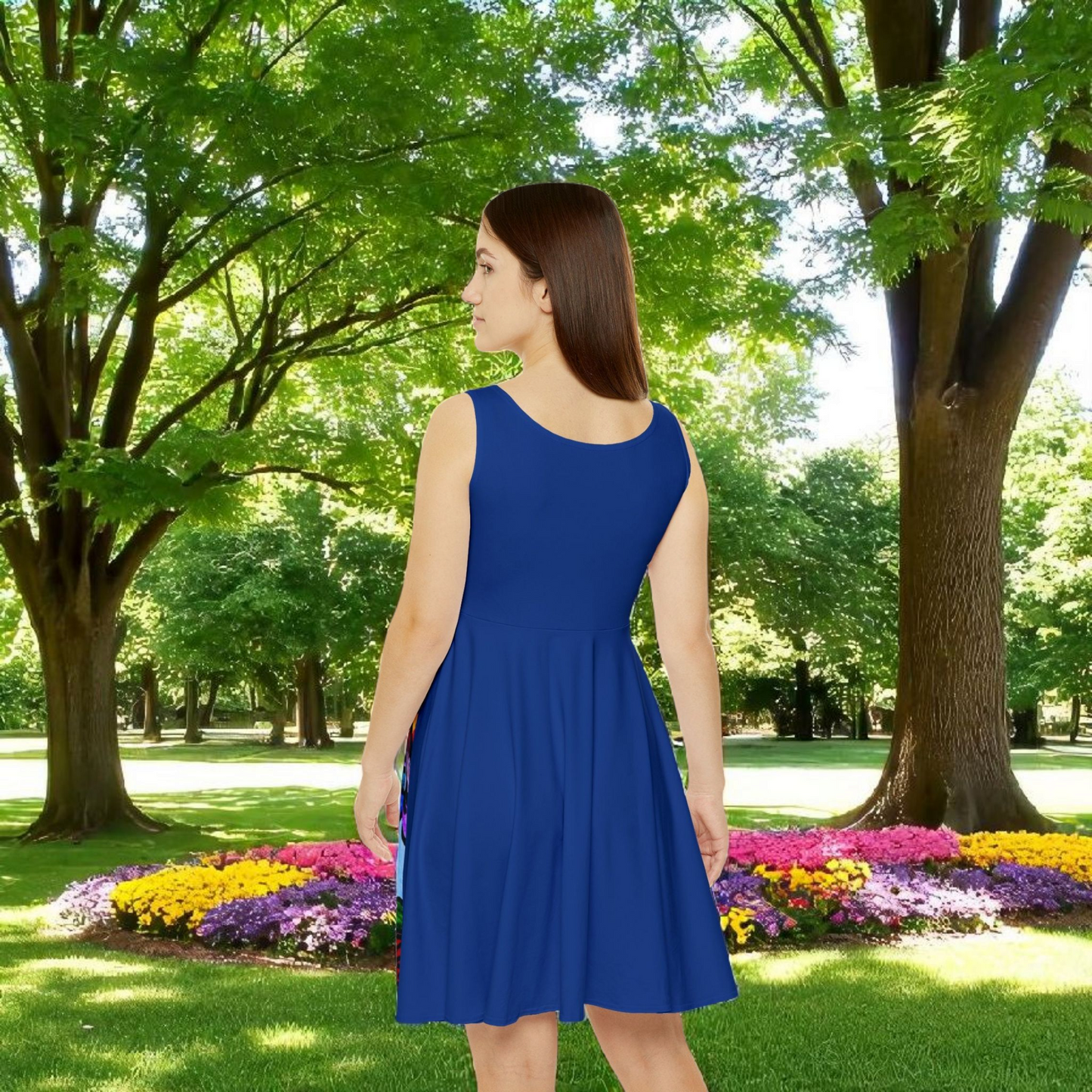 Artisanal Spring Floral Skater Dress - Vibrant Artwork Apparel - Perfect for Summer Outings