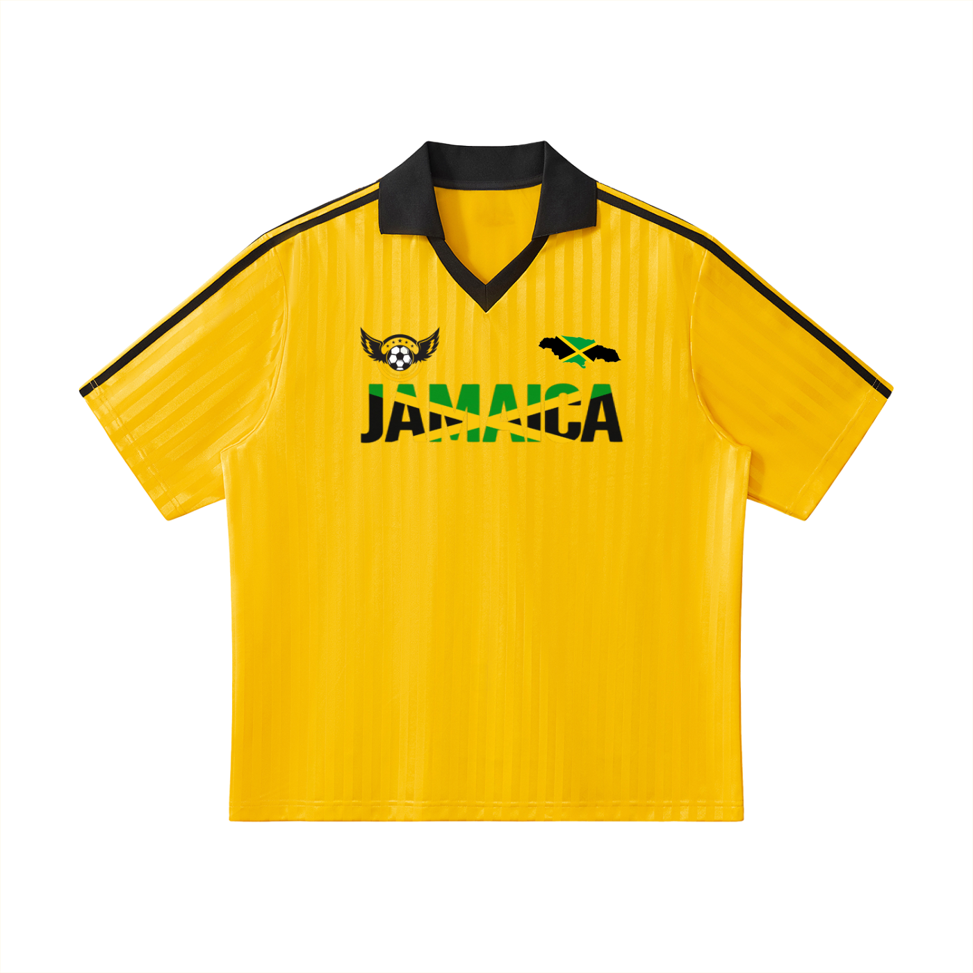Jamaican Flag Themed Unisex Graphic Contrast Collar Striped Soccer Jersey