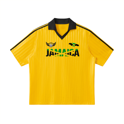 Jamaican Flag Themed Unisex Graphic Contrast Collar Striped Soccer Jersey