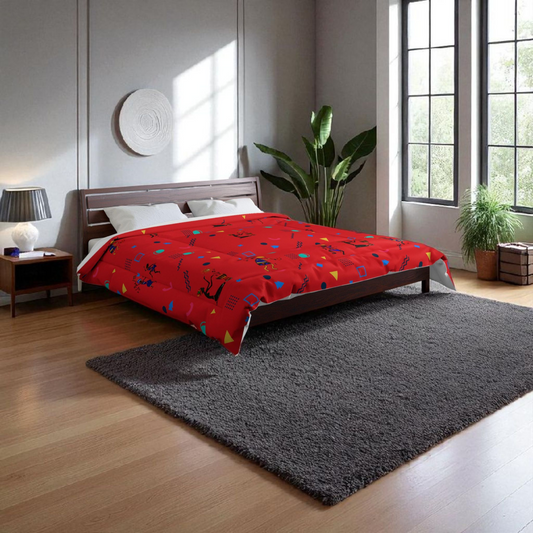 Afro Music Cartoon Comforter, Handcrafted Bedspread for Music Lovers, Unique African Art Comforter