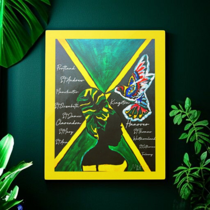 Handcrafted Ethnic Wall Art - Jamaican Female Portrait with Flag Colors, Cultural Home Accent