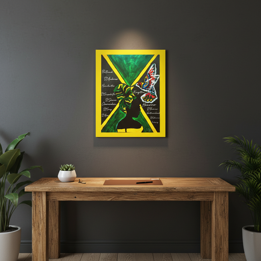 Handcrafted Ethnic Wall Art - Jamaican Female Portrait with Flag Colors, Cultural Home Accent Teespring