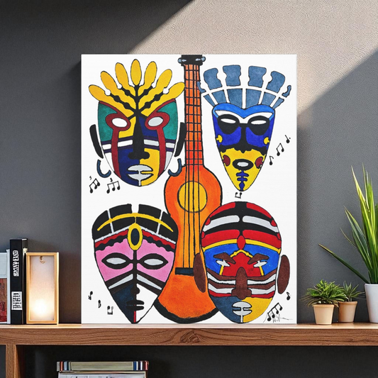 Tribal Mask Canvas, Singing Mask Painting, Wall Art Decor, Home Office Decoration