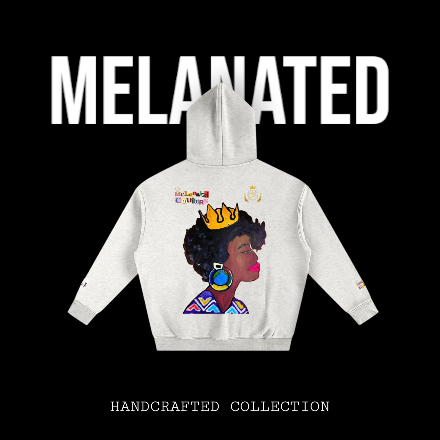 Crowned Black Woman Art Graphic Unisex Oversize Fleeced Hoodie