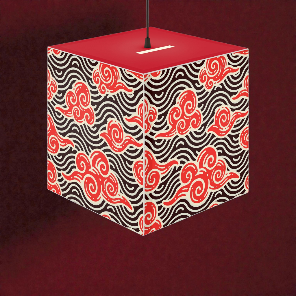 Japanese Wave Cube Lamp — Red Kumo Pattern Light Printify