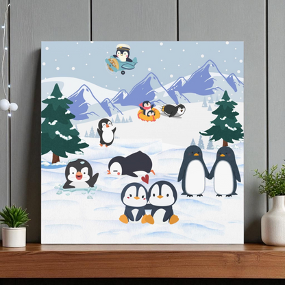 Penguin Canvas Wall Art, Arctic Animals Gallery Wraps, Penguins Art Print, Home Decor Gift