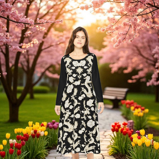 Beautiful Dragon Long Sleeve Dance Dress | Boho Style, Dance Wear, Vintage Inspired, Garden Party Dress, Mother’s Day Gift