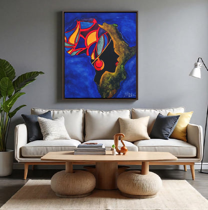 African Essence Original Ethnic Portrait - Authentic Continental Painting,Vertical Frame