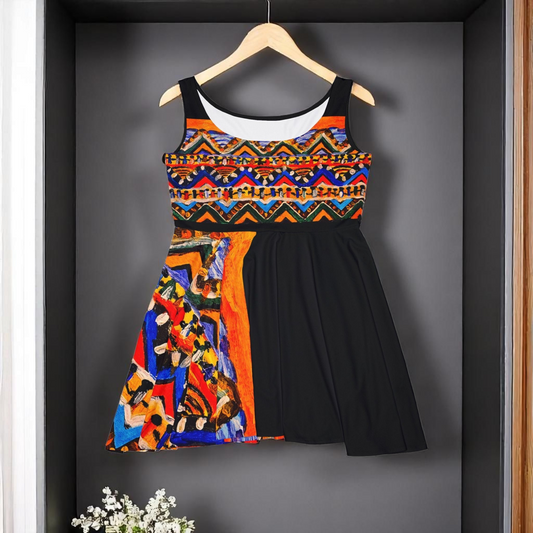 Boho Chic Handcrafted Women's Skater Dress – Tribal-Inspired Textile
