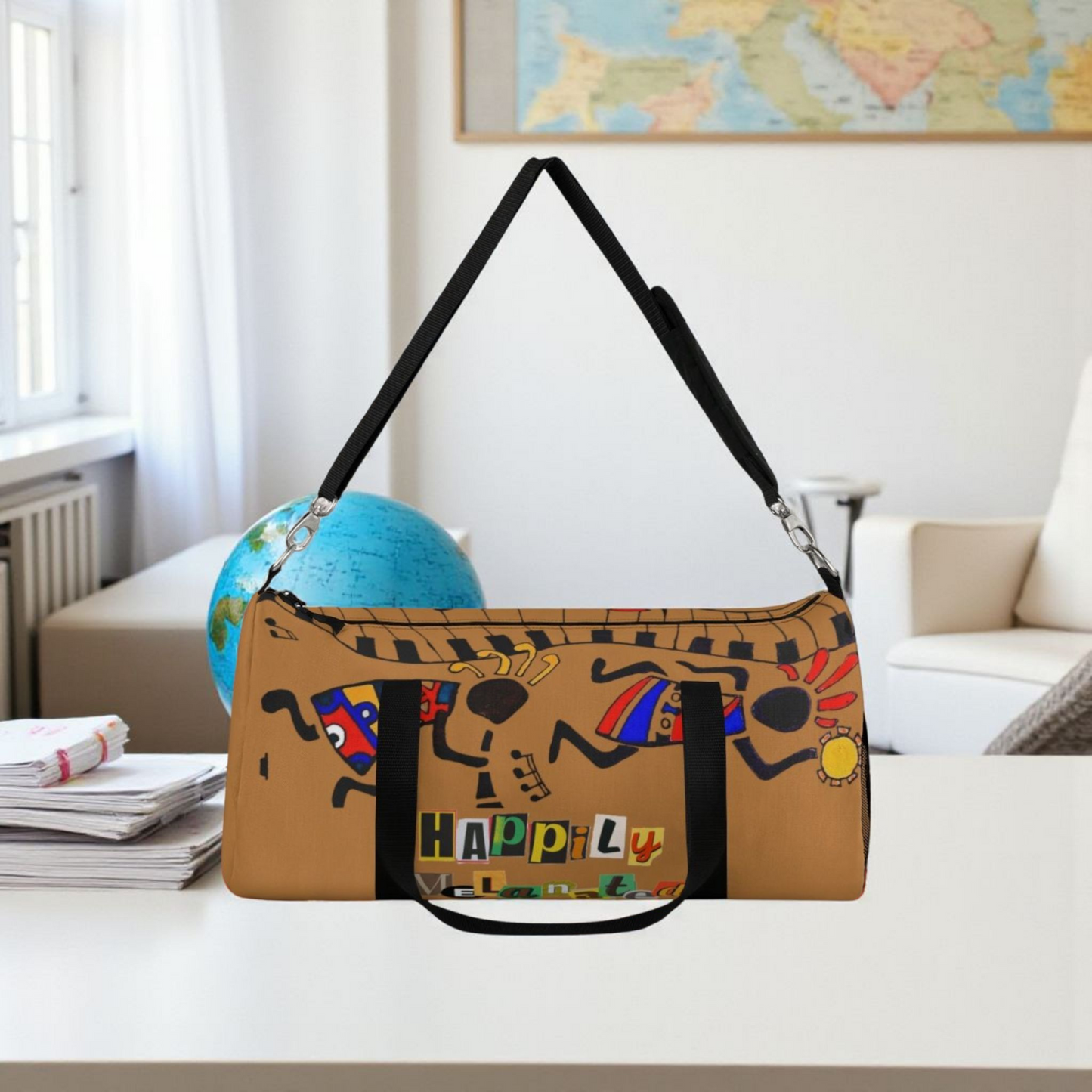 Afro Music Cartoon Piano Art Handcrafted Duffel Bag - Musician Gift, Travel Bag