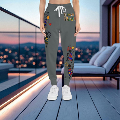 Afro Music Cartoon Art Unisex Athletic Joggers, Handcrafted Jogger Pants, Workout Sweatpants