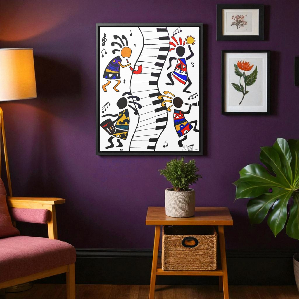 Tribal Music Wall Art, Original Hand Drawn Piece, Cultural Home Decor, Vertical Frame Printify