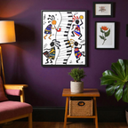 Tribal Music Wall Art, Original Hand Drawn Piece, Cultural Home Decor, Vertical Frame Printify