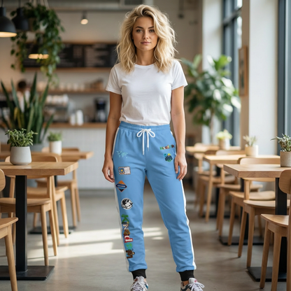 Graphic Travel-Inspired Athletic Joggers, Unisex Workout Pants