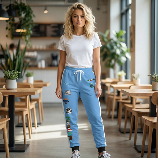 Graphic Travel-Inspired Athletic Joggers, Unisex Workout Pants