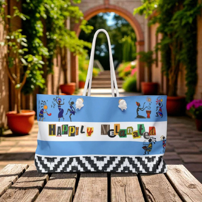 Handcrafted Ethnic Music Art Weekender Bag - Oversized, Durable Tote with Rope Handles