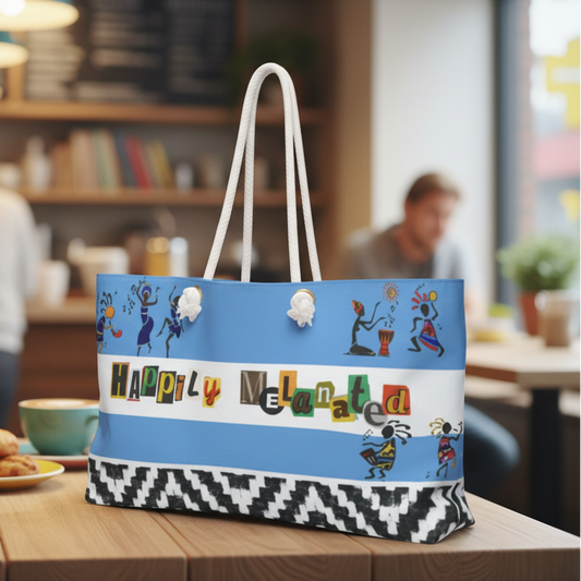 Handcrafted Ethnic Music Art Weekender Bag - Oversized, Durable Tote with Rope Handles