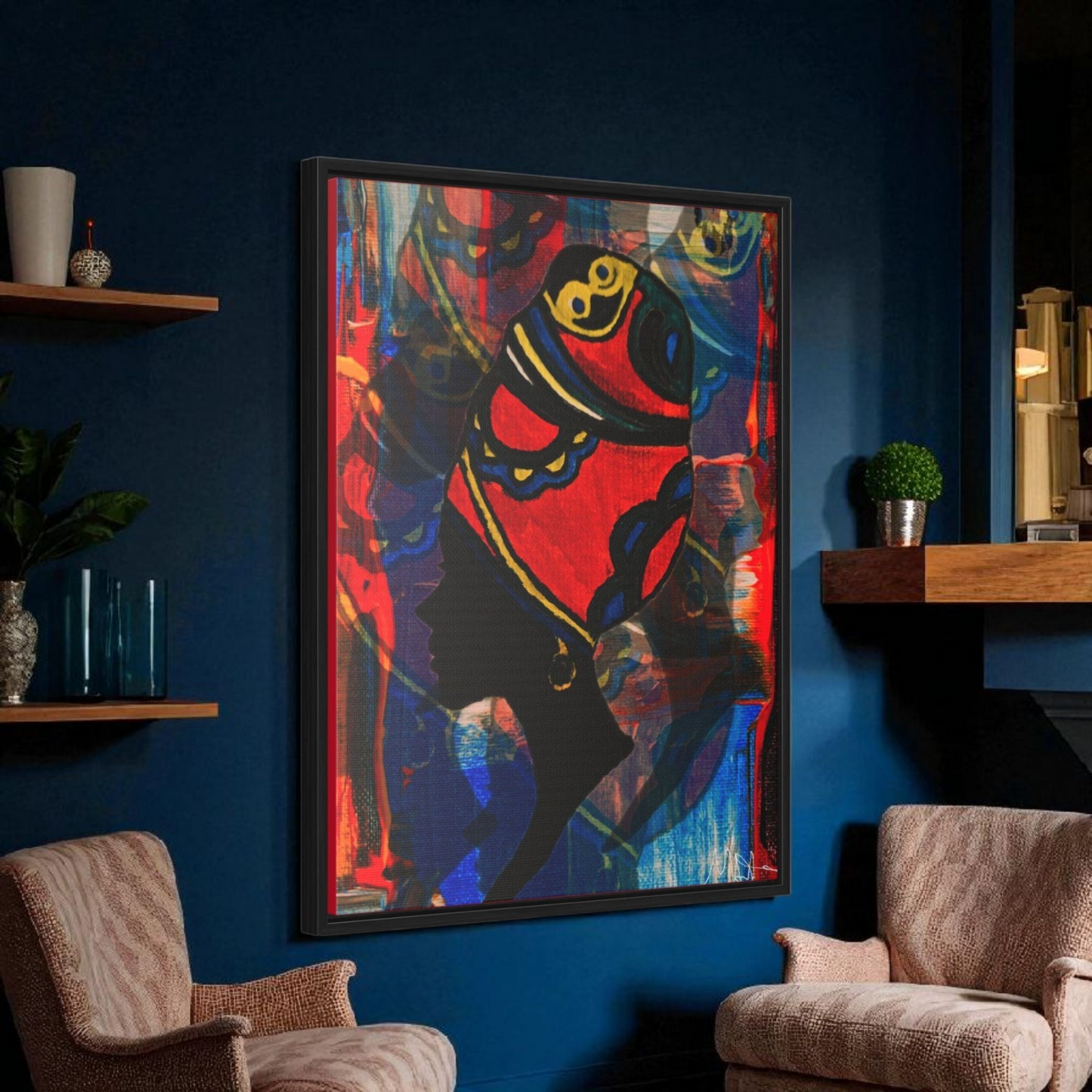 Artisan Black Woman Portrait, Handcrafted Wall Art, Empowering Home Decor, Vertical Frame