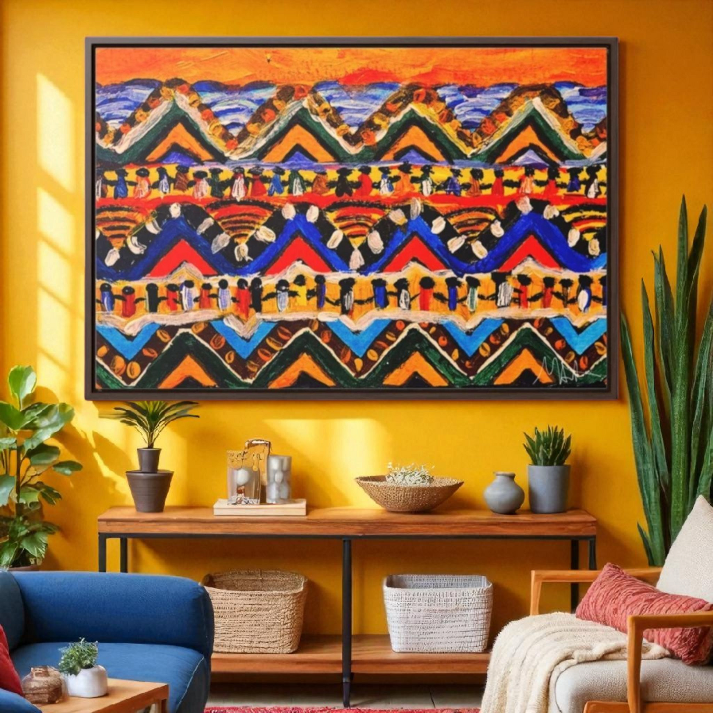 Original Tribal Artwork, Handcrafted Gallery Wrap in Walnut/Black