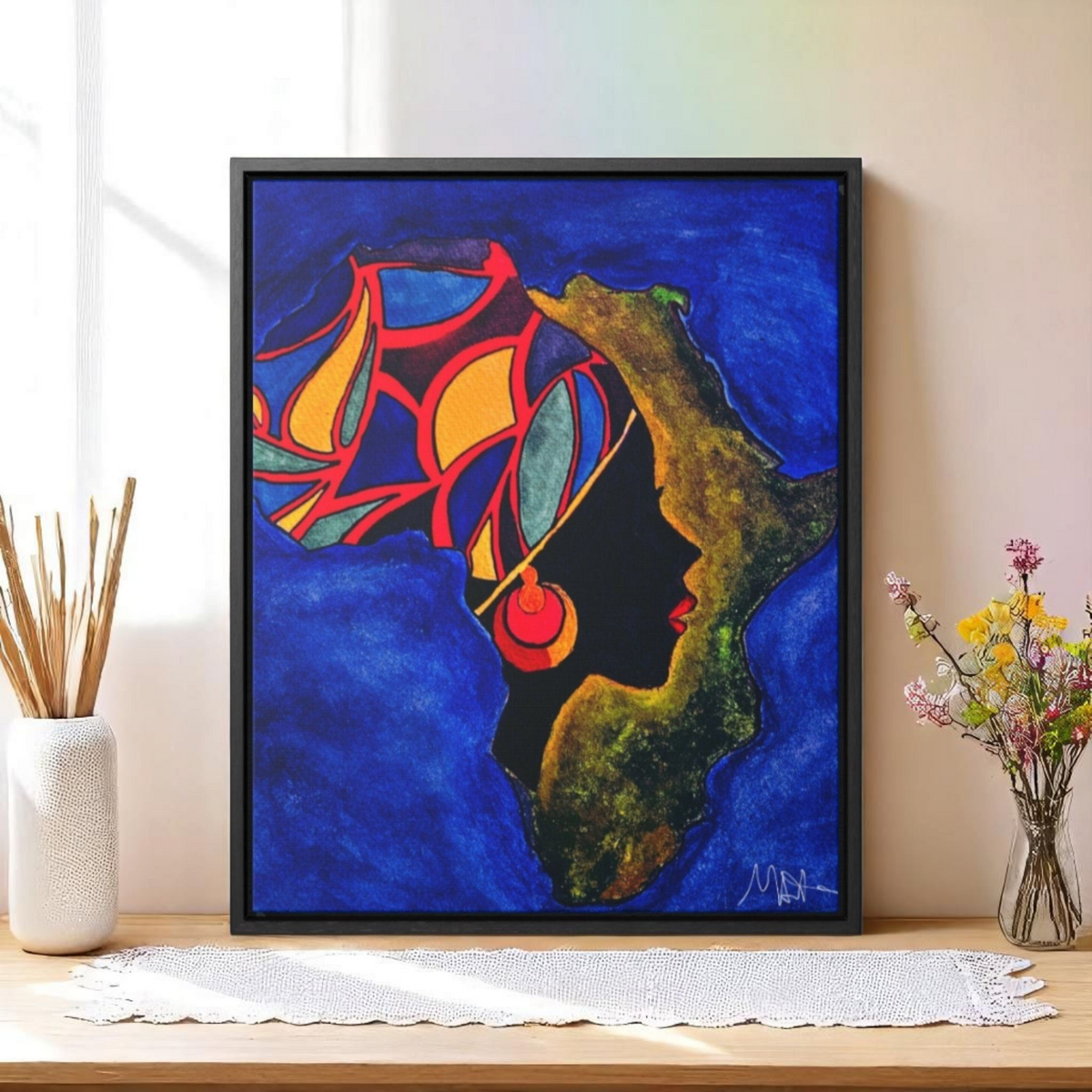 African Essence Original Ethnic Portrait - Authentic Continental Painting,Vertical Frame Printify