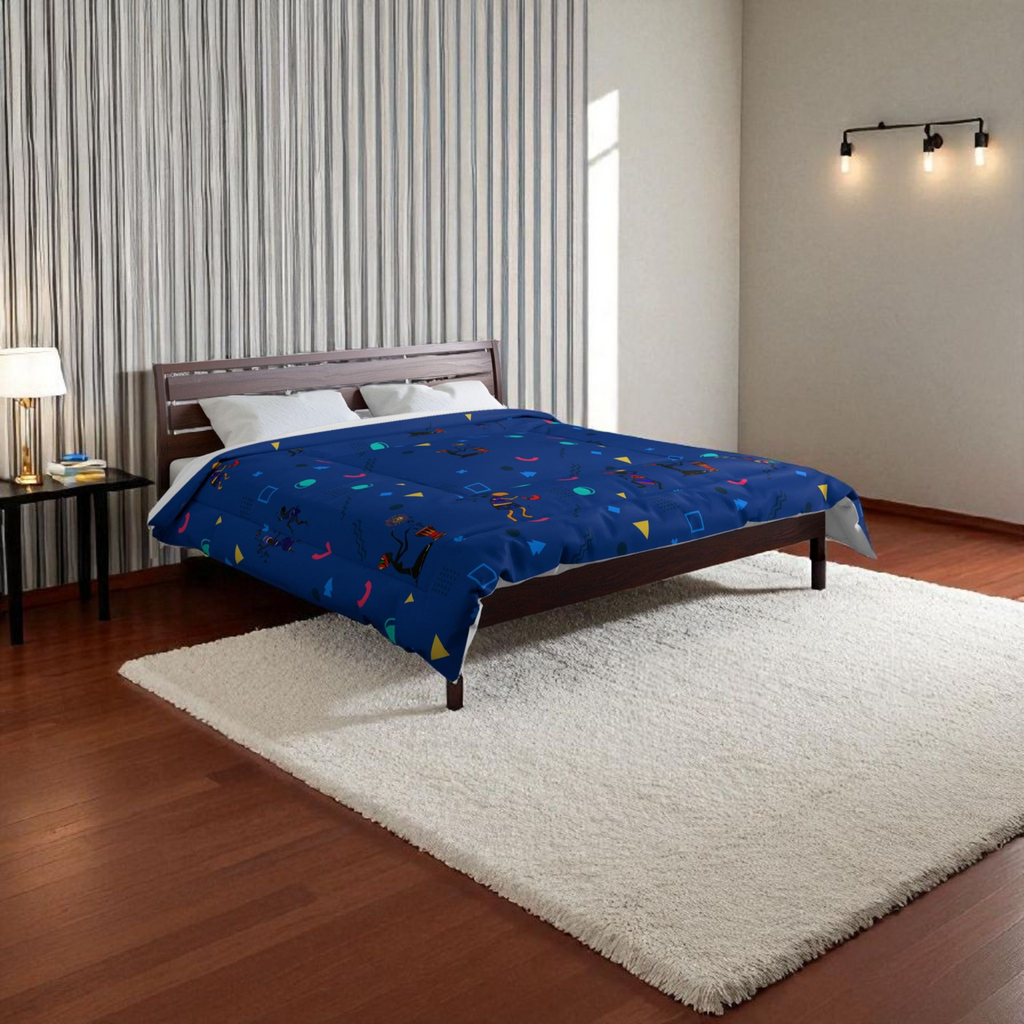 Afro Music Cartoon Comforter, Handcrafted Bedspread for Music Lovers, Unique African Art Comforter Printify
