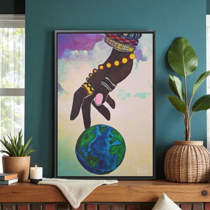 Astronomical Ethnic Wall Art - Stargazer's Dream, Cultural Celestial Scene, Vertical Frame