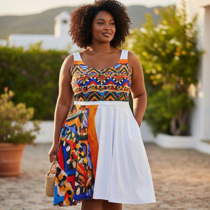 Custom Tribal Textile Skater Dress for Women - Handcrafted, Flattering Fit - Stylish Outfit for Social Events