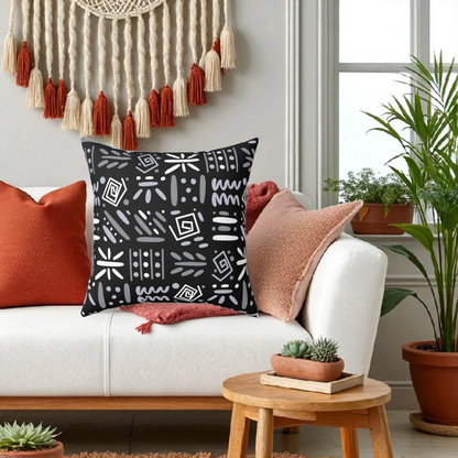 Boho Aztec Tribal Pattern Square Pillow - Double Sided Print Hidden Zipper