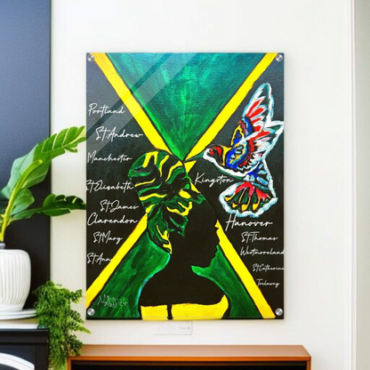 Hand Drawn Wall Art with Jamaican Woman, Original Acrylic Painting for Bohemian