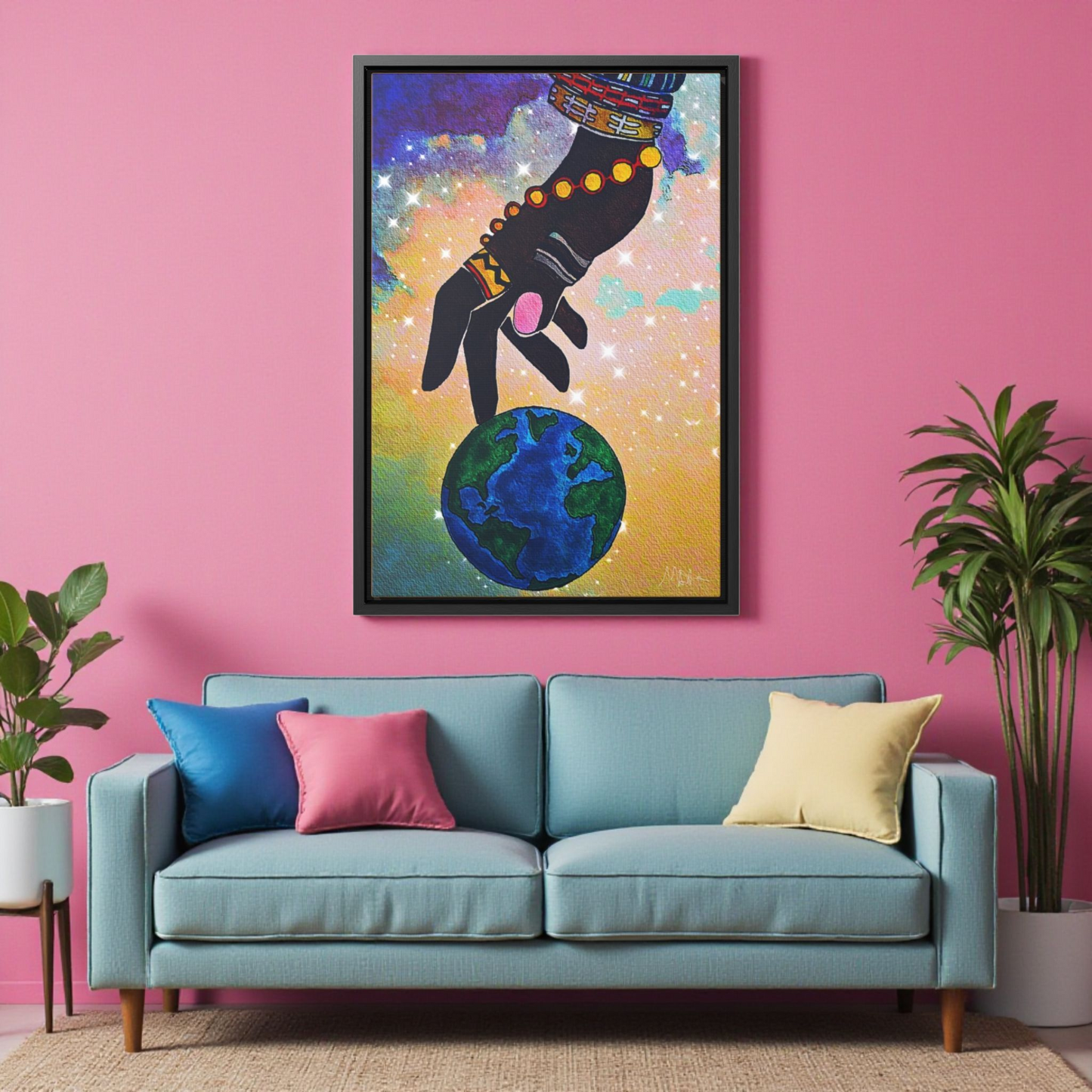 Cosmic Ethnic Wall Art - Handcrafted Astronomical Painting, Unique Space-Themed Decor, Vertica Frame