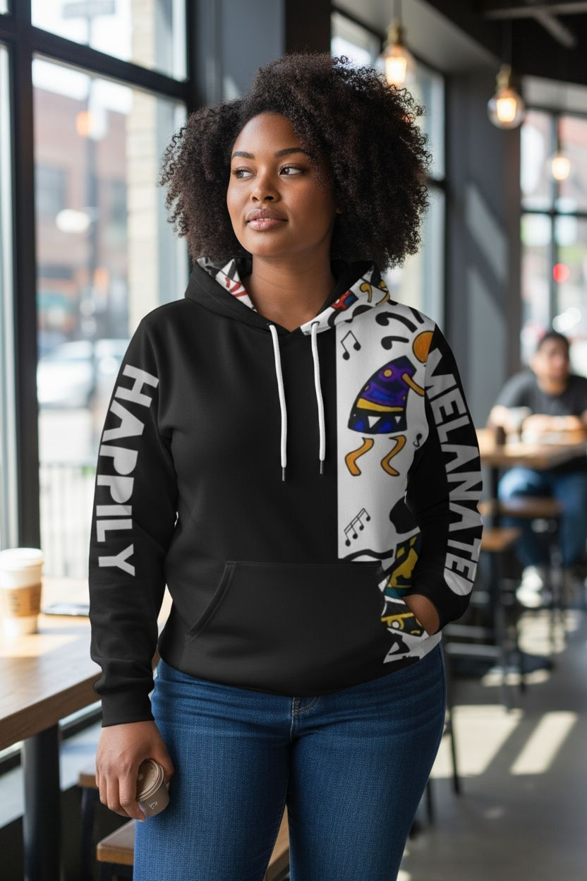 Hand-Drawn Afro Music Motifs Allover Hoodie, Unisex Streetwear for All Teespring