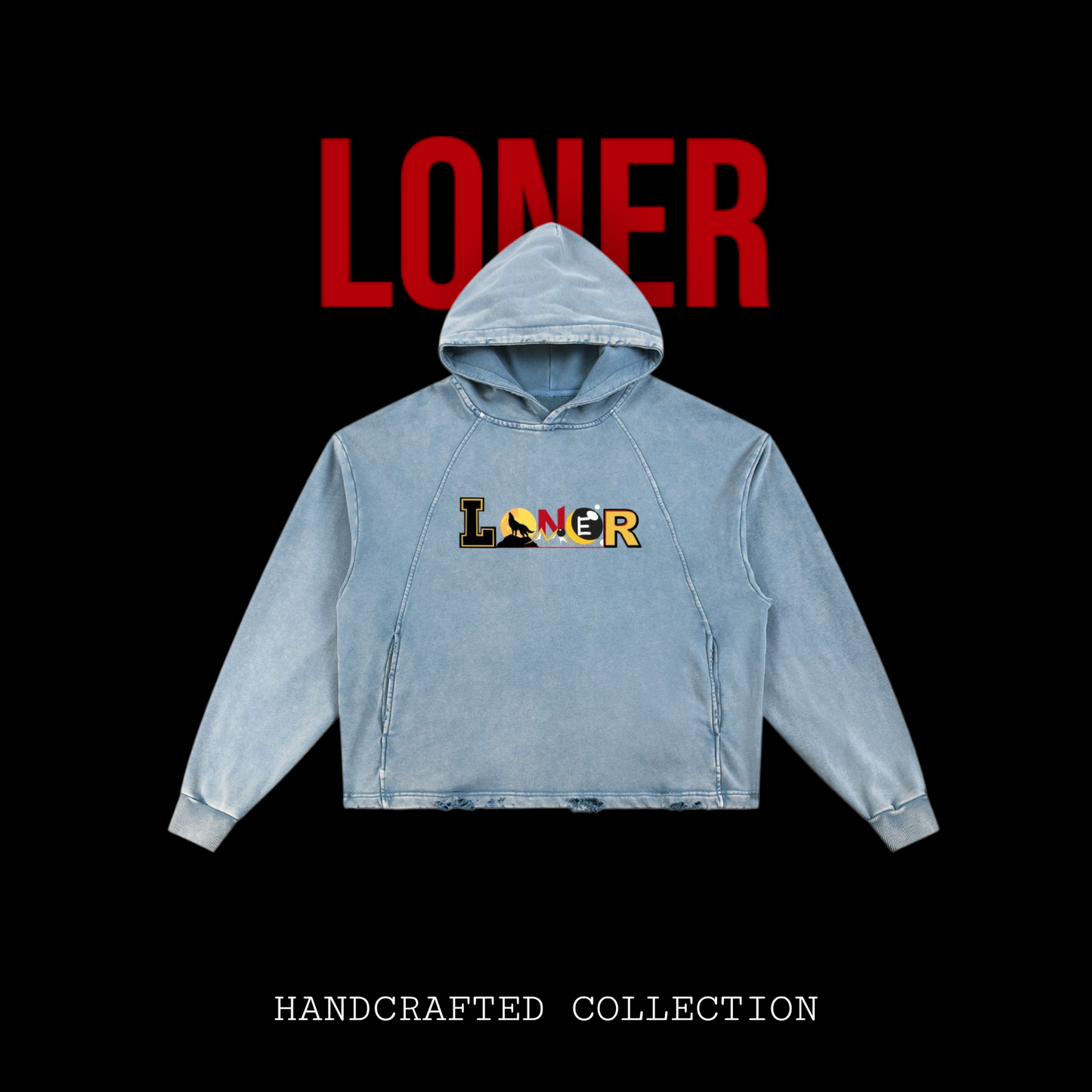 Medieval Dragon Themed Graphic Vintage Washed Frayed-Hem Hoodie