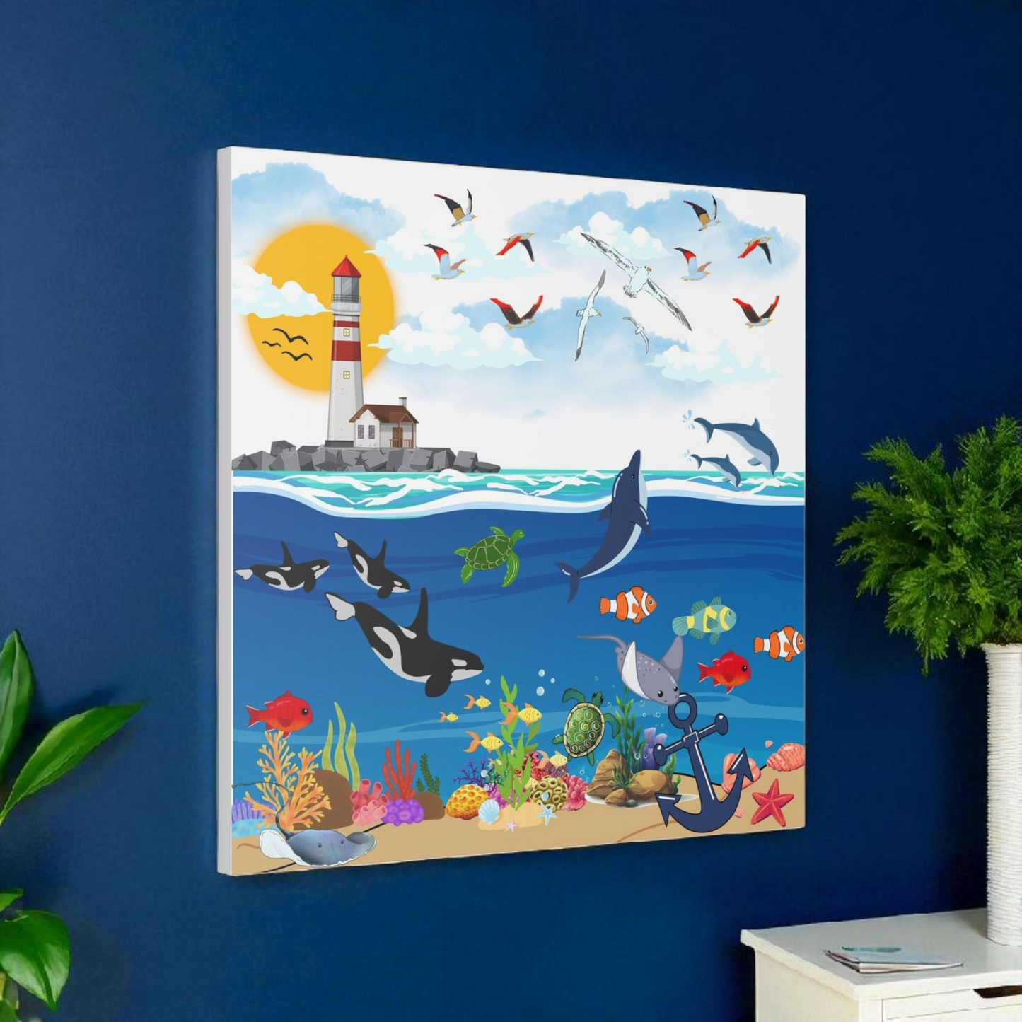 Vibrant Ocean Scene Canvas Wall Art, Nautical Decor for Beach Lovers, Coastal Living, Gift for Housewarming, Relaxing Atmosphere