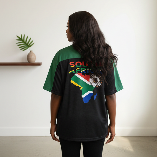 South African Flag Themed Graphic Mesh V-Neck Soccer Jersey