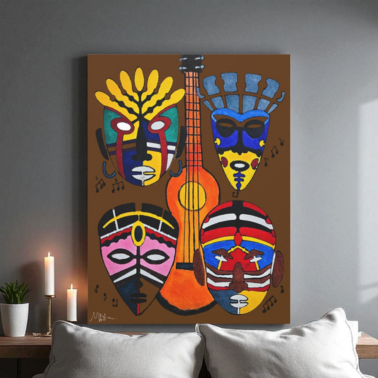 Tribal Mask Canvas, Singing Mask Painting, Wall Art Decor, Home Office Decoration