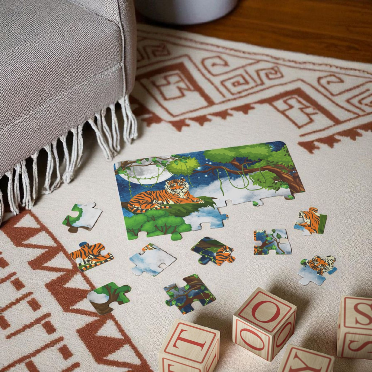 Kids' Puzzle, 30-Piece - Jungle Animal Tiger Puzzle, Fun Educational Toy, Preschool Gift Printify