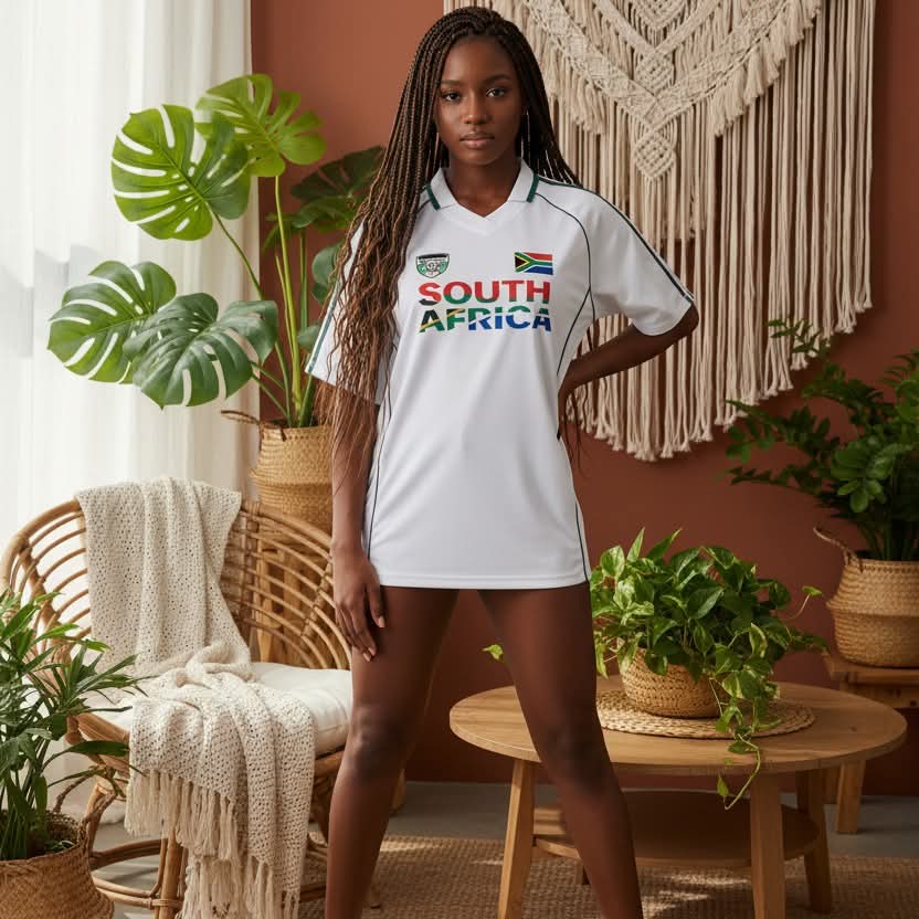 South African Flag Themed Graphic  Stripe Collared Soccer Jersey