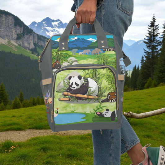 Eco-Friendly Panda Design Diaper Backpack for Parents on the Go